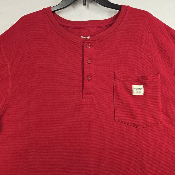Eddie Bauer Workwear Henley Shirt Chest Pocket Long Sleeve Red Size 2XL NWOT - Picture 3 of 7